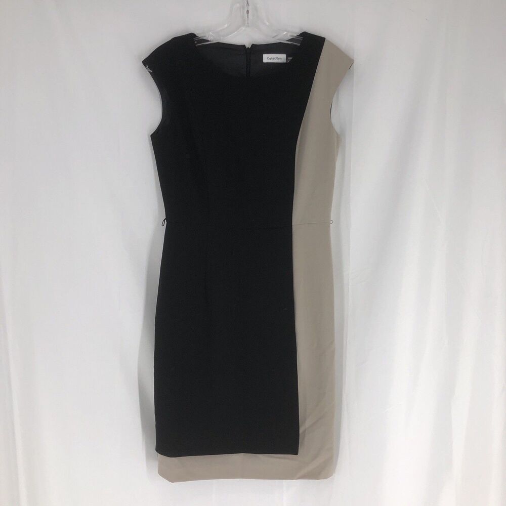 Women’s Size 4 Dress Calvin’s Klein Classic Black Tan Pencil Knee Length